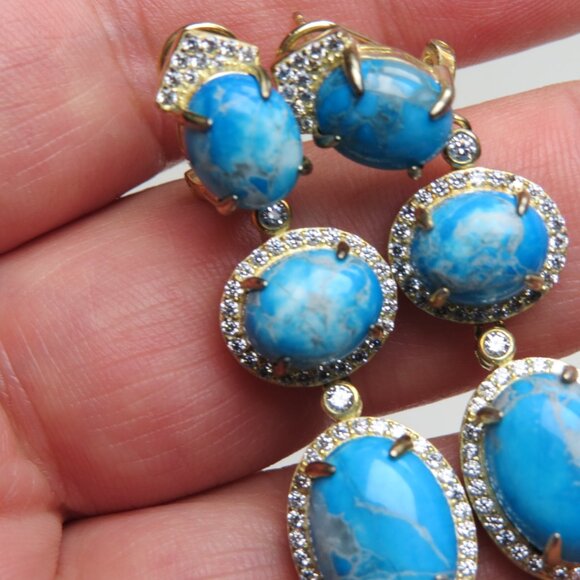14k St. Silver Diamond Turquoise earring - Picture 4 of 5